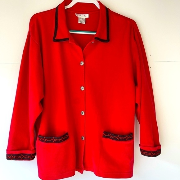 Talbots Women's Cotton Red Blazer Jacket Cardigan Coat Button Pockets, Sz L - Picture 1 of 13